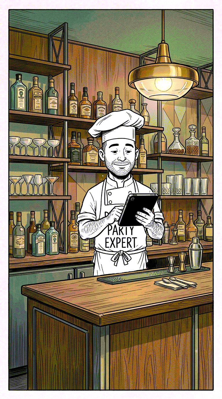Chef character with tablet