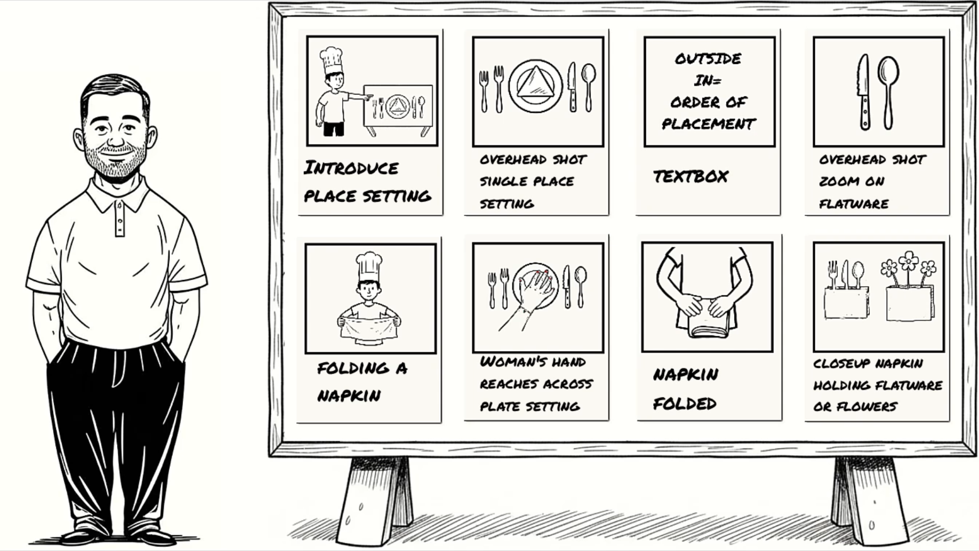 Chef character with storyboard
