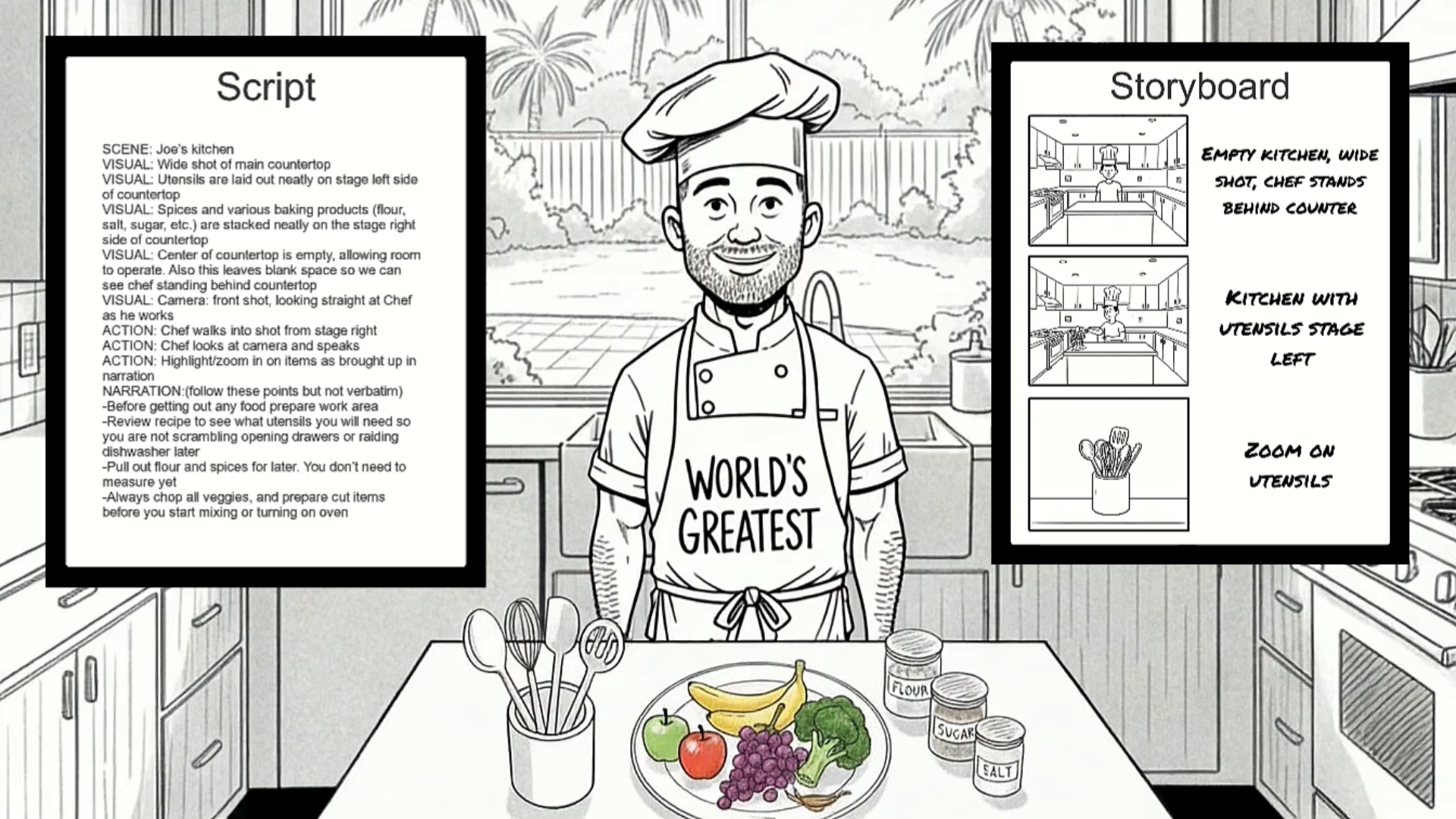 Chef kitchen script storyboard
