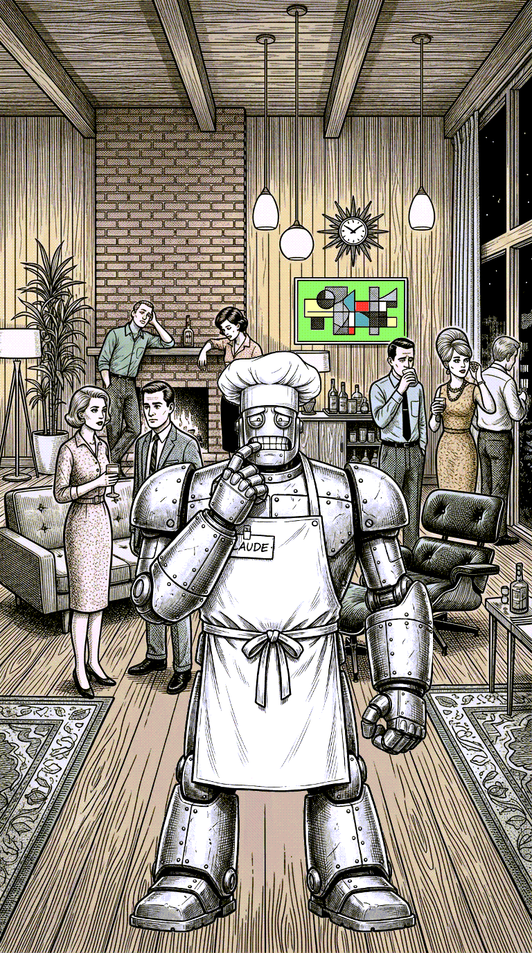 Robot character in boardroom
