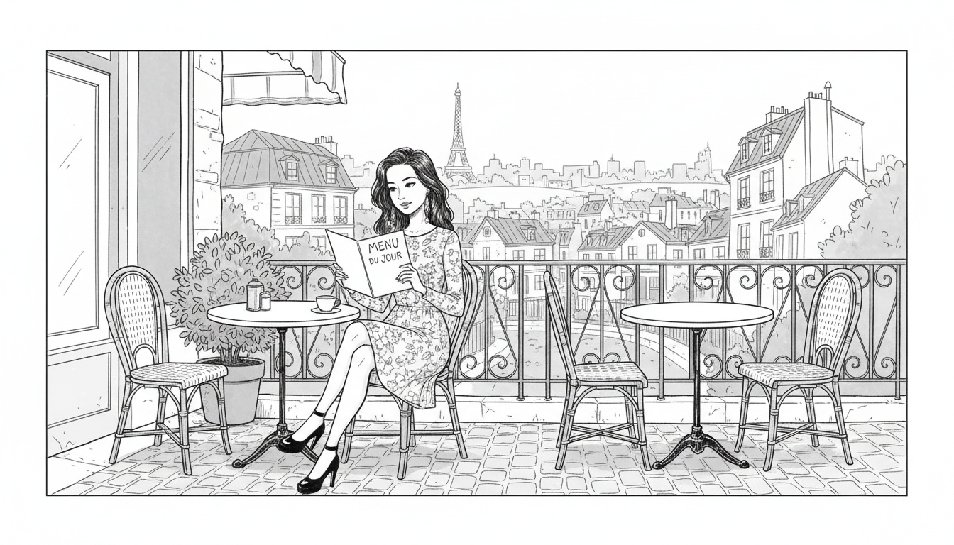 Paris bistro illustrated scene
